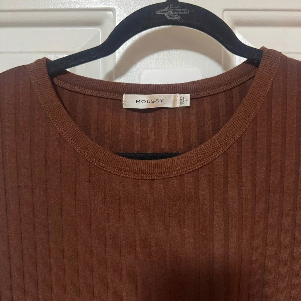 Moussy Wide Ribbed Brown Knit Dress One Size